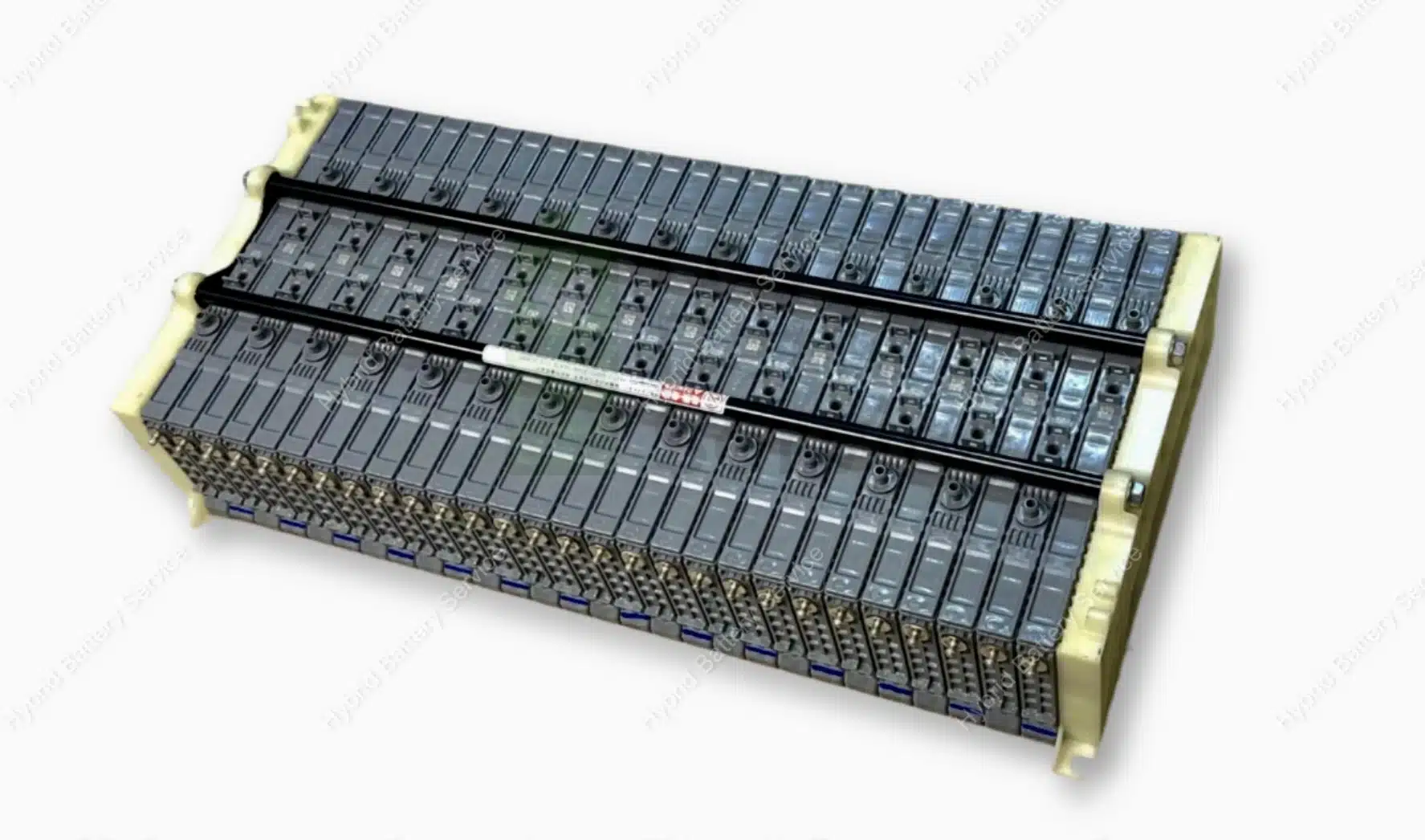 Hybrid battery pack showing 28 cells for diagnostics, replacement, and reconditioning