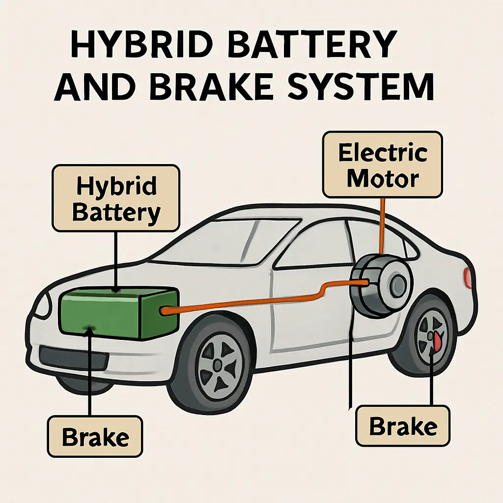 AI-generated image showing the connection between a hybrid battery and the vehicle’s brake system