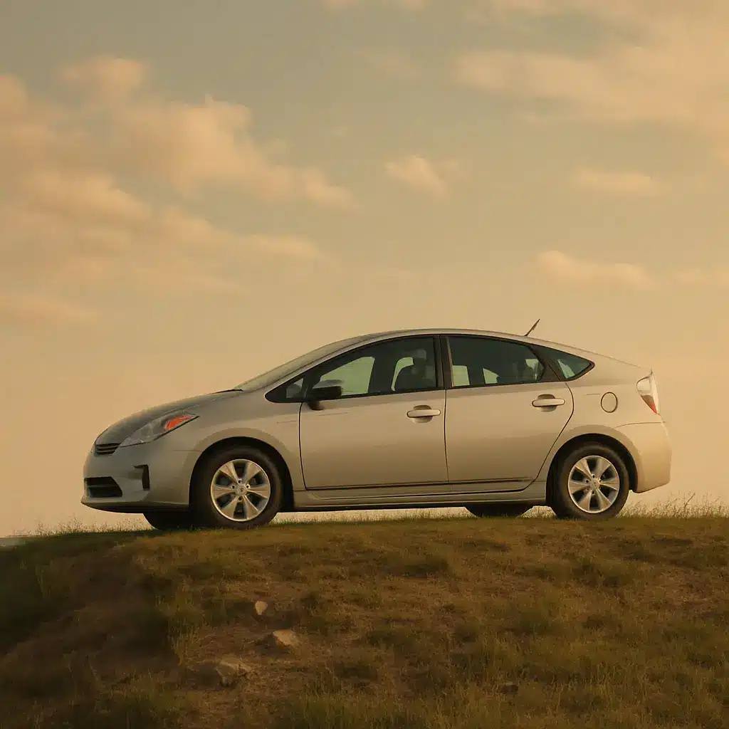 Hybrid car parked on higher ground to prevent water and flood damage