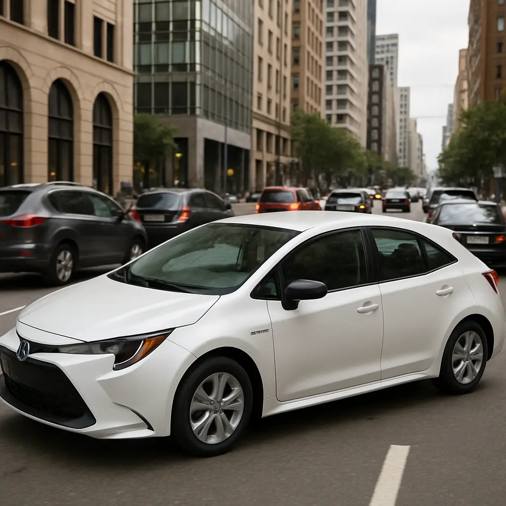 AI-generated image of a hybrid vehicle navigating through city traffic