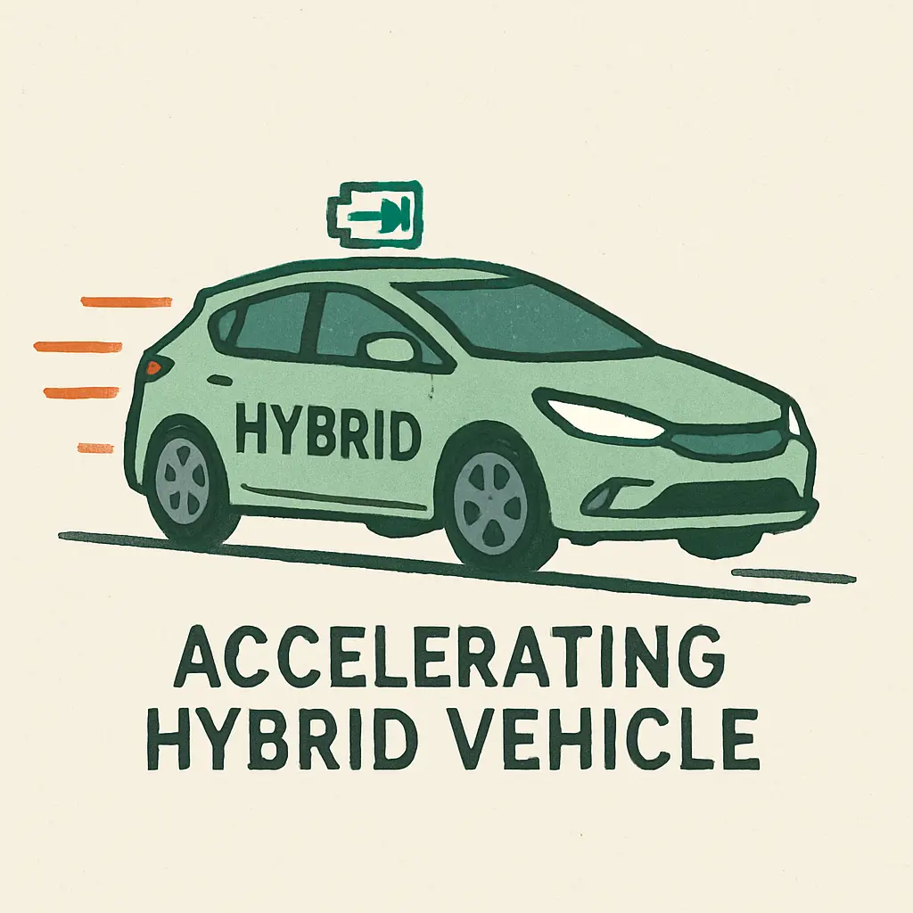AI-generated image of a hybrid car accelerating, illustrating the impact of rapid acceleration on battery life